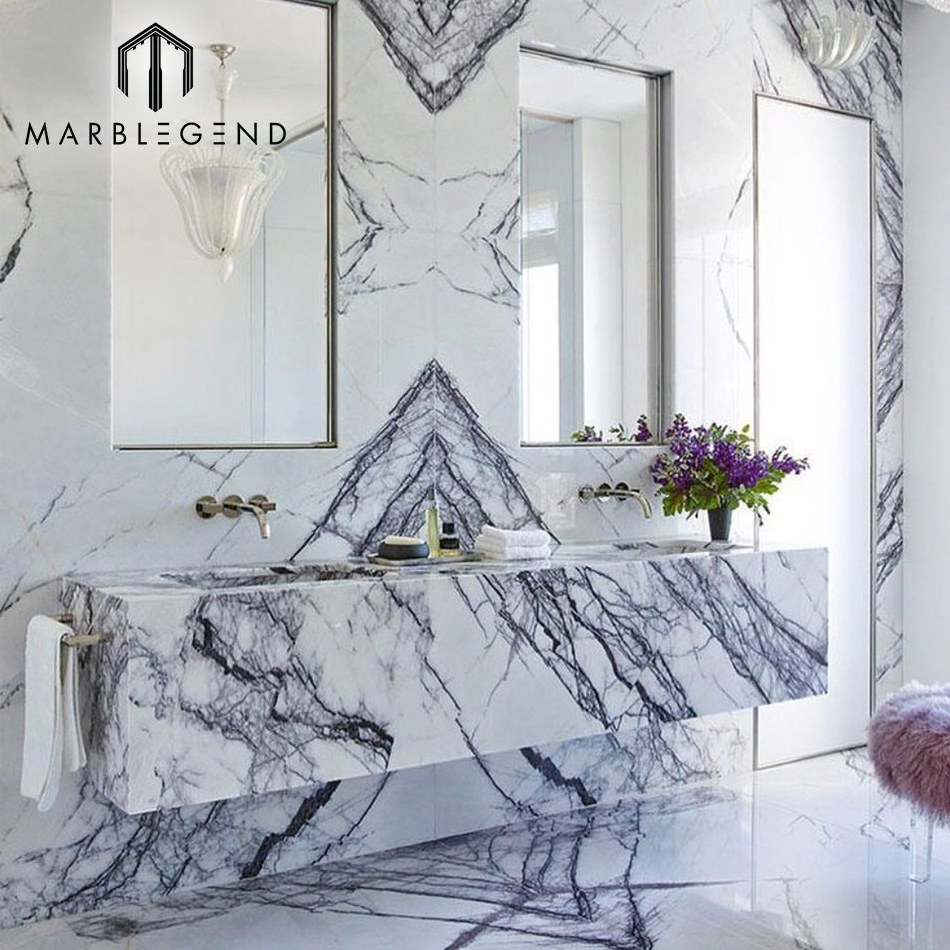 Custom home decor tiles and marbles luxury bathroom Wall tile white marble with purple veins Milas Lilac Marble Slab Prices