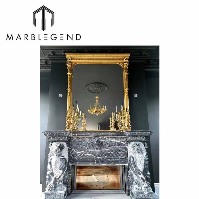 Hand Carve New Design Nero Margiua Black Marble Fireplace Surround And Fireplace Mantel Marble