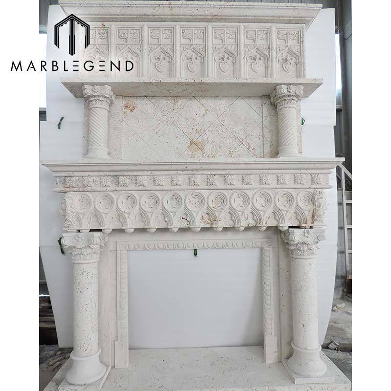 Travertine stone marble fireplace surround