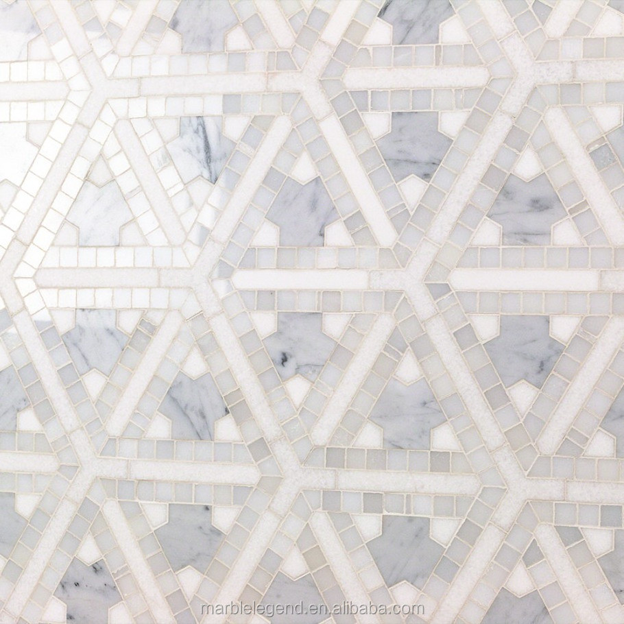 Modern pattern design triangle shape white marble mosaic floor patterns