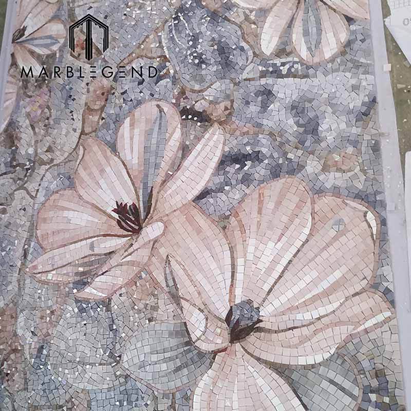 3D flower art mosaic wall tile art murals with crystal glass mosaic tiles