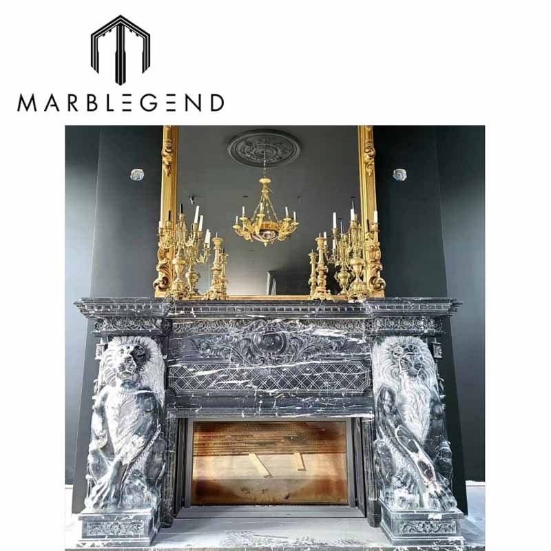 Hand Carve New Design Nero Margiua Black Marble Fireplace Surround And Fireplace Mantel Marble