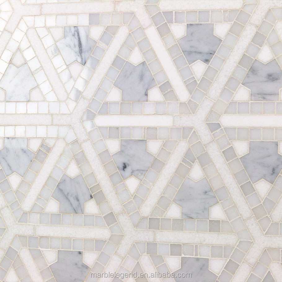 Modern pattern design triangle shape white marble mosaic floor patterns