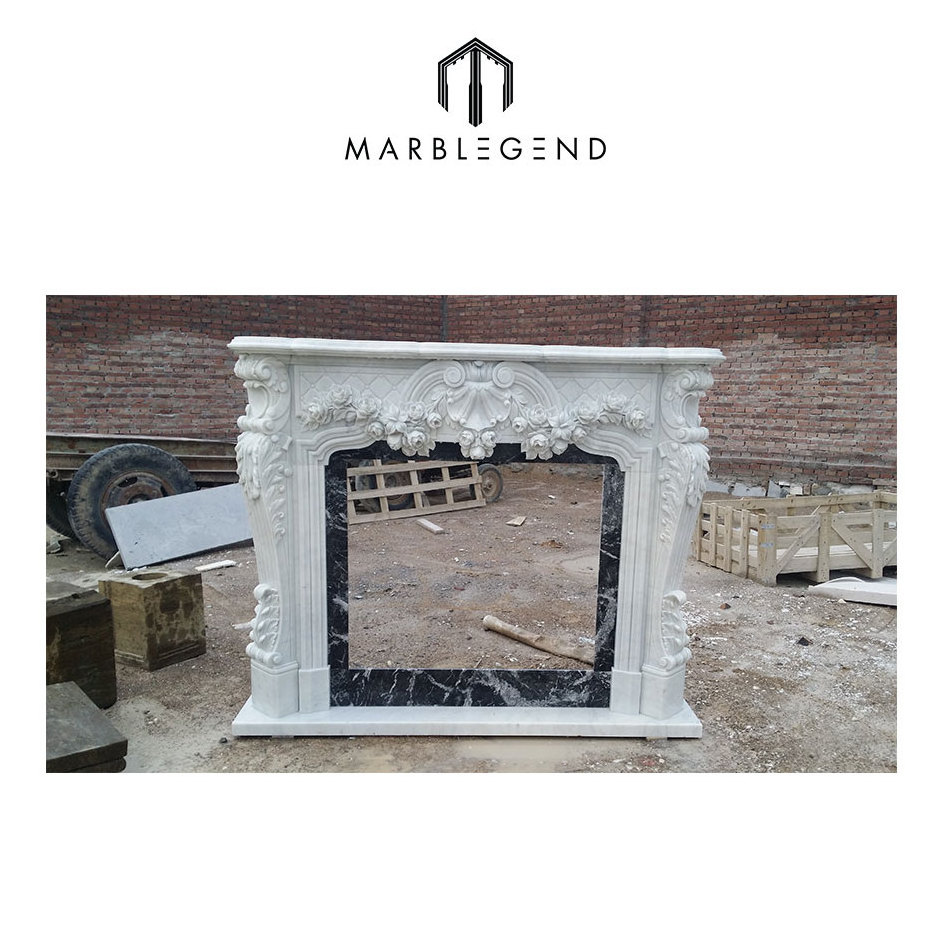 French Style white marble stone fireplace modern bio ethanol fireplace