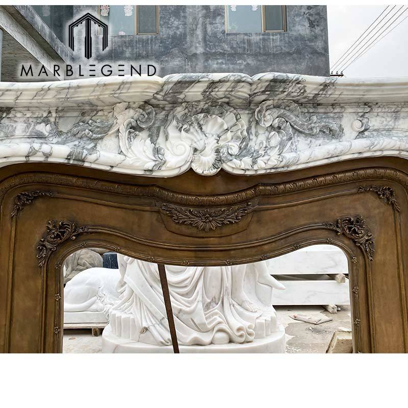 Fireplace mantle white marble Marble fireplace with bronze