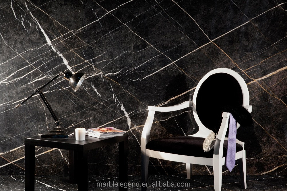 white and gold veins design saint laurent black marble tile