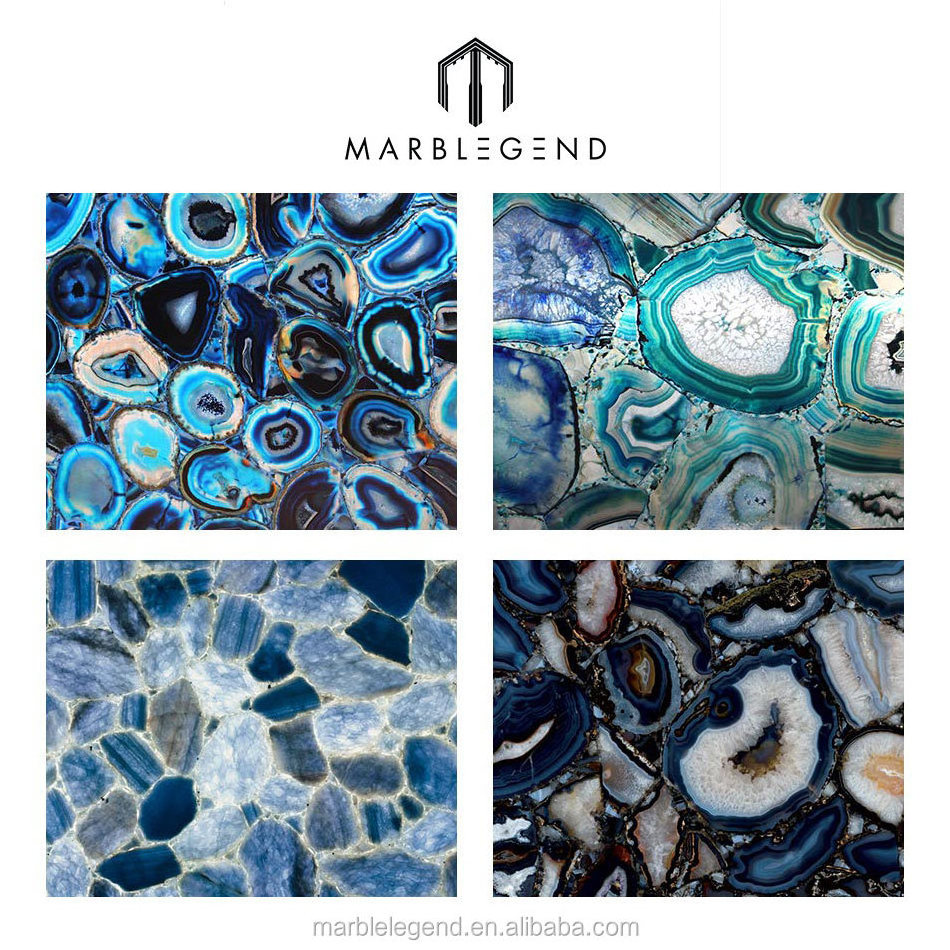 Luxury interior decorative wall panels Agate slab high quality blue agate flower tiles