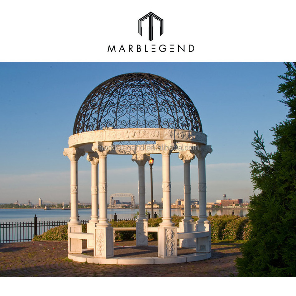 Custom Marble Stone Carving Sculpture Garden Gazebo for Outdoor