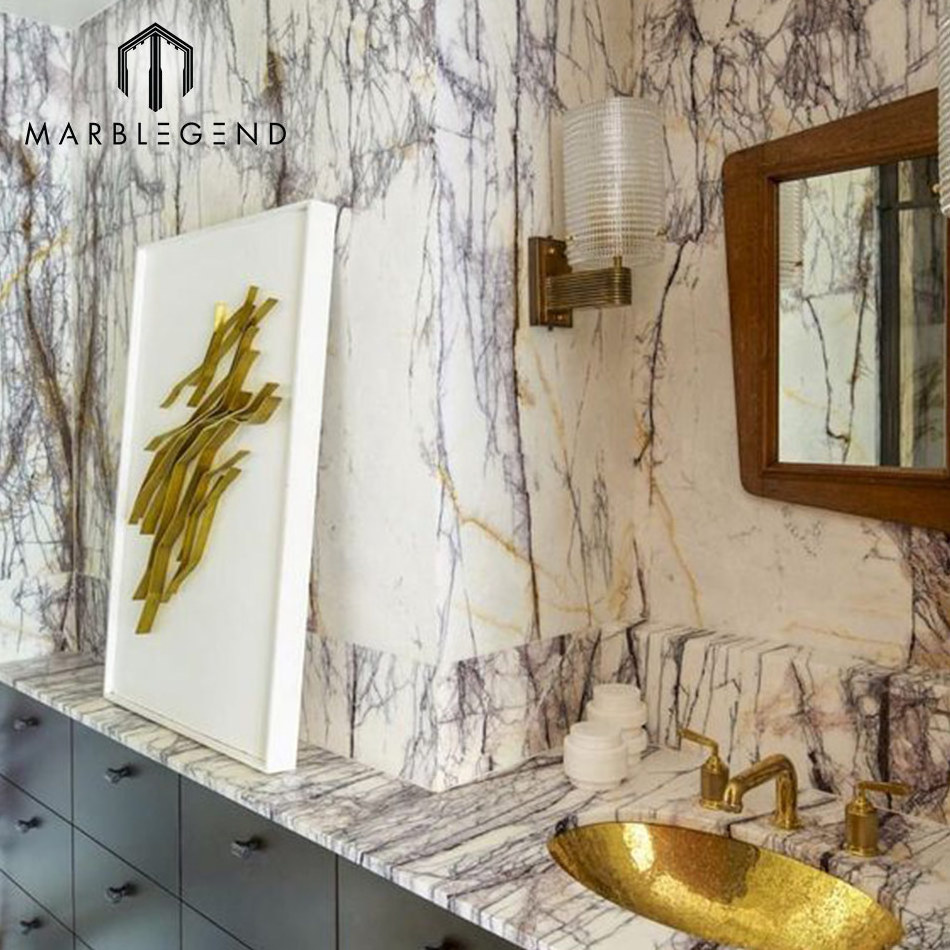 Custom home decor tiles and marbles luxury bathroom Wall tile white marble with purple veins Milas Lilac Marble Slab Prices