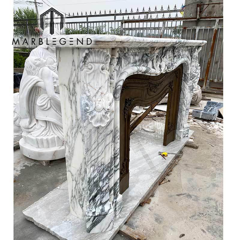 Fireplace mantle white marble Marble fireplace with bronze