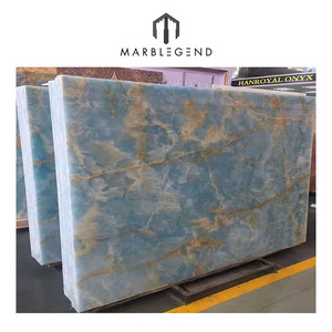 Custom luxury interior villa wall panel wholesale golden sky blue onyx marble slab