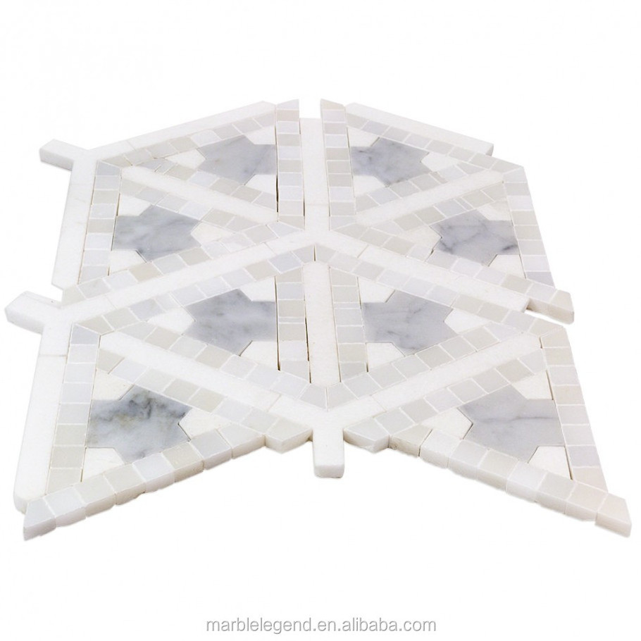 Modern pattern design triangle shape white marble mosaic floor patterns