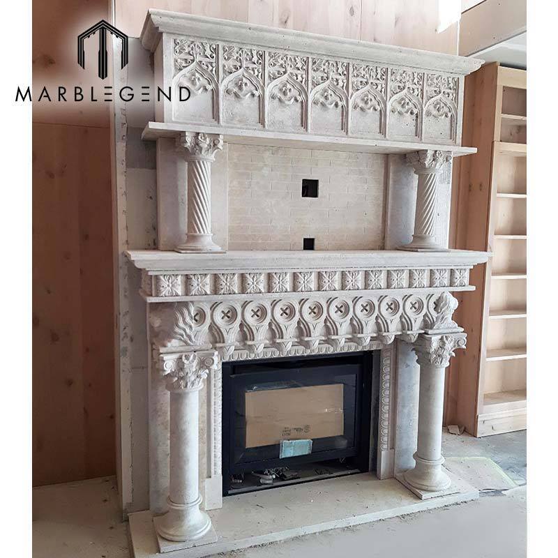 Travertine stone marble fireplace surround