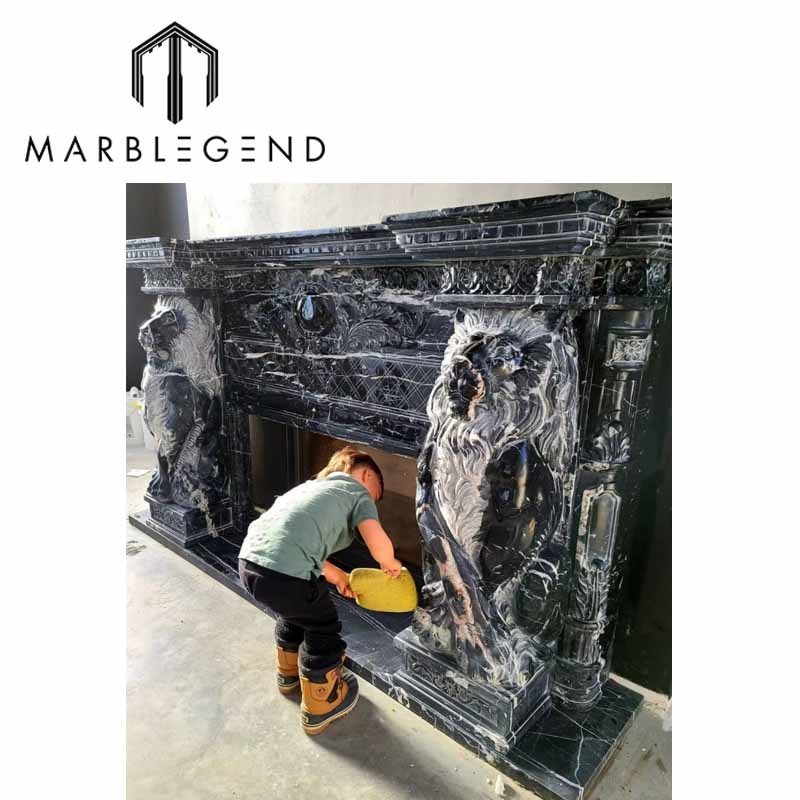 Hand Carve New Design Nero Margiua Black Marble Fireplace Surround And Fireplace Mantel Marble