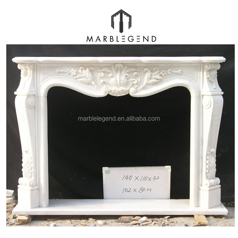 Classic Europe Style Hand Carved Freestanding White Marble Mantel Fireplace for Villa