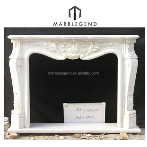 Classic Europe Style Hand Carved Freestanding White Marble Mantel Fireplace for Villa