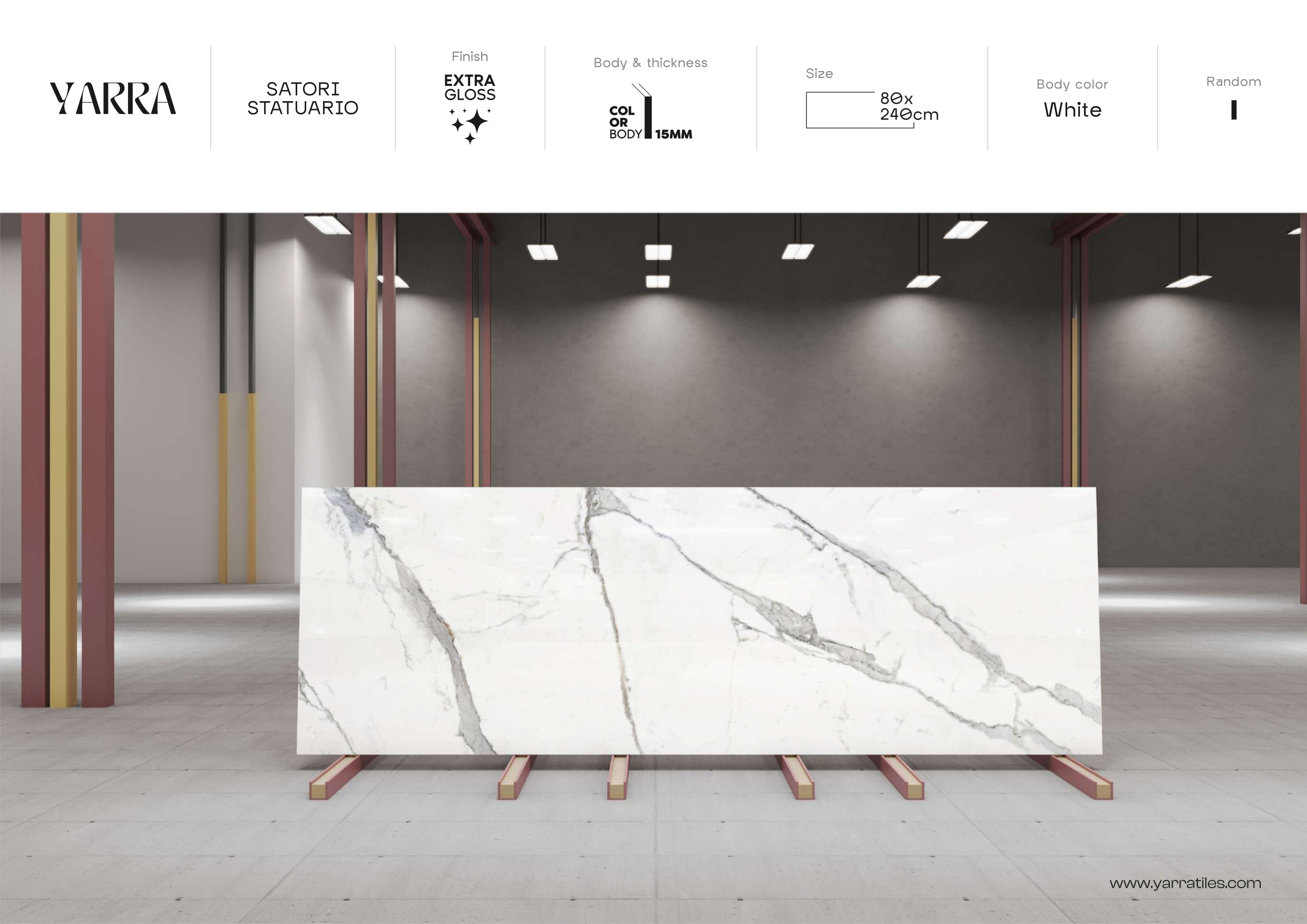 Popular Large Size Slab 800 X 2400 15MM Satori Statuario Luxury Wall and Floor Tiles for Industrial Application