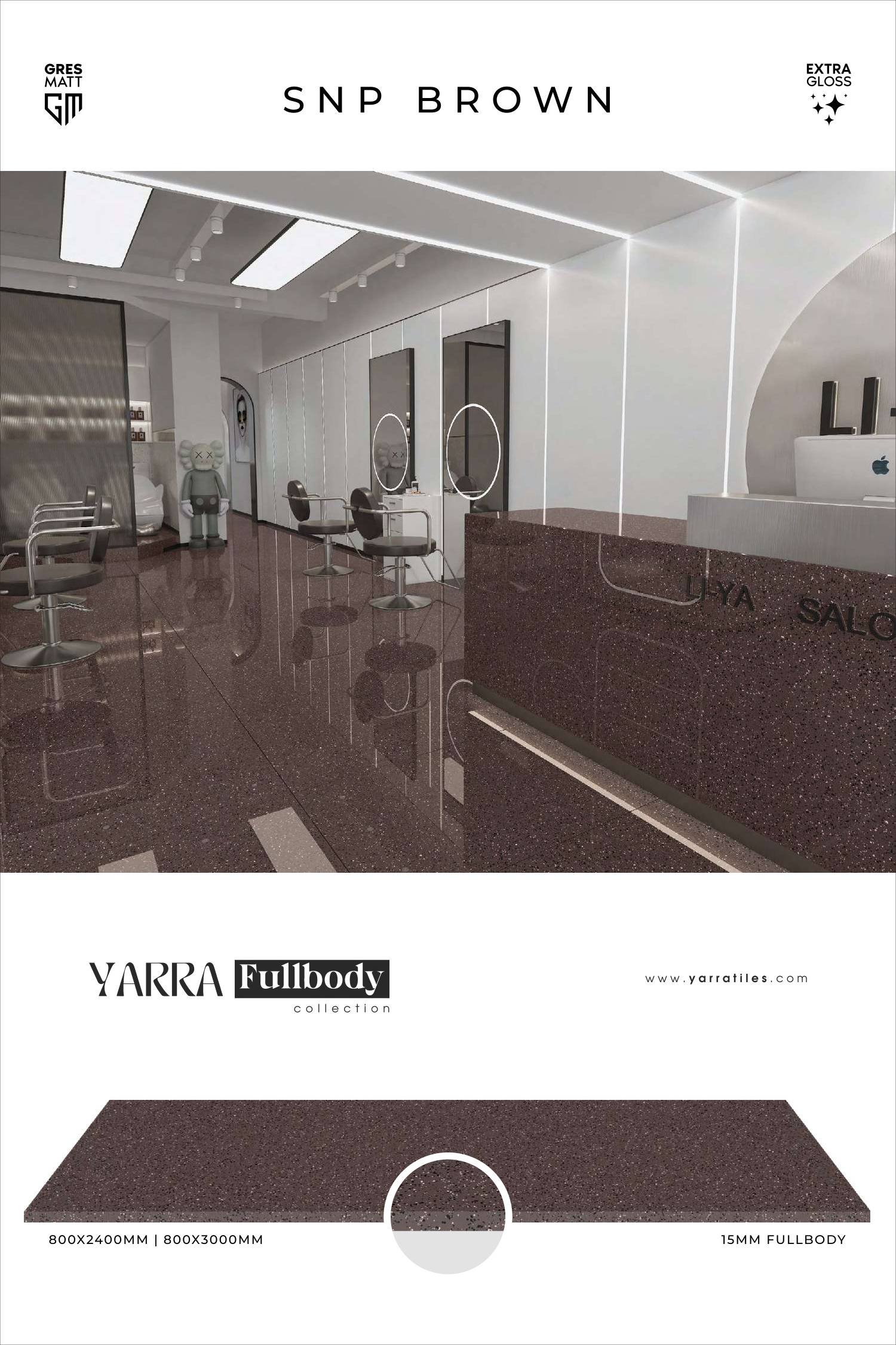 Best Quality Yarra  800 X 2400-15MM SNP BROWN Ceramic Floor Tiles with Glossy Matte Finishing for Home at Wholesale Price