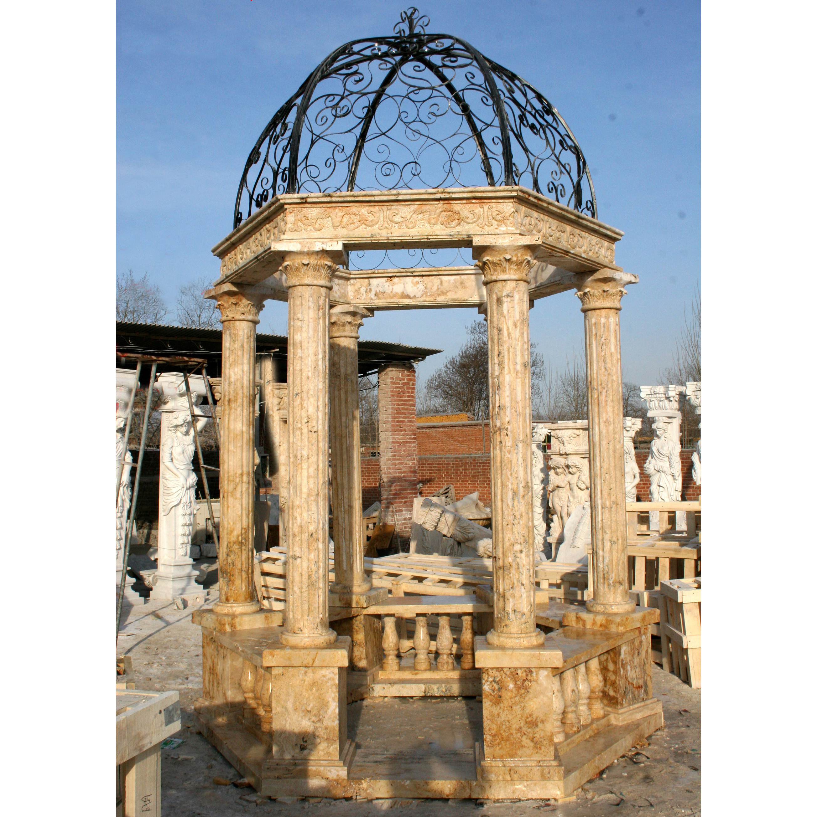 High Quality Outdoor Garden White Stone Marble Dome Pavilion Column Gazebo