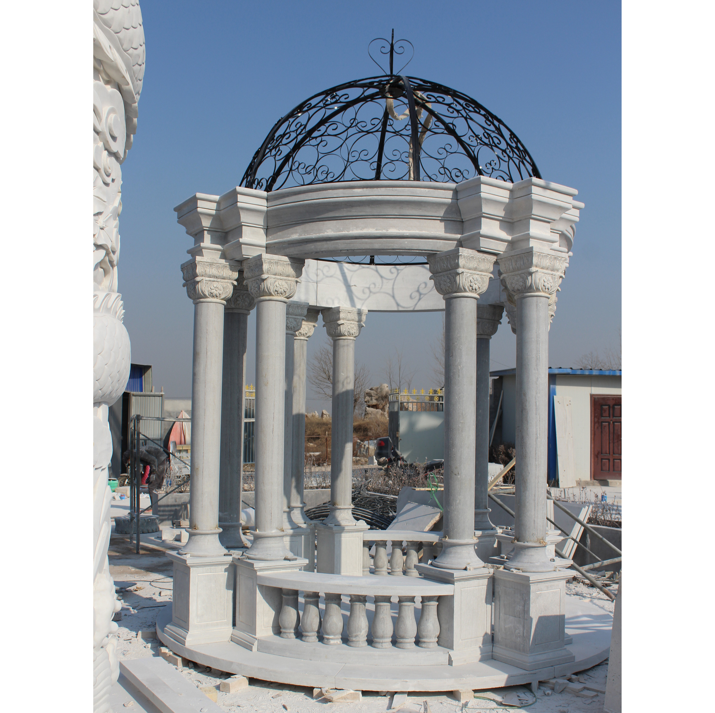 High Quality Outdoor Garden White Stone Marble Dome Pavilion Column Gazebo