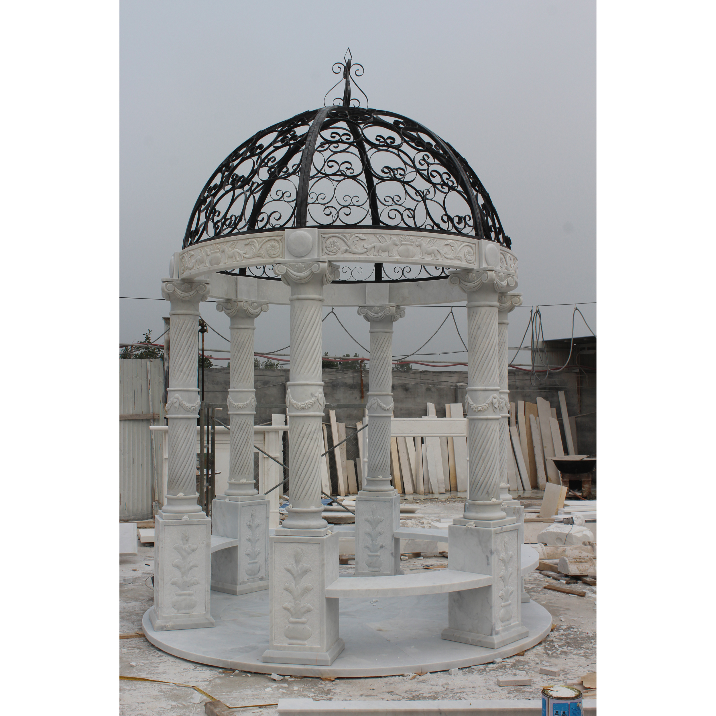 High Quality Outdoor Garden White Stone Marble Dome Pavilion Column Gazebo