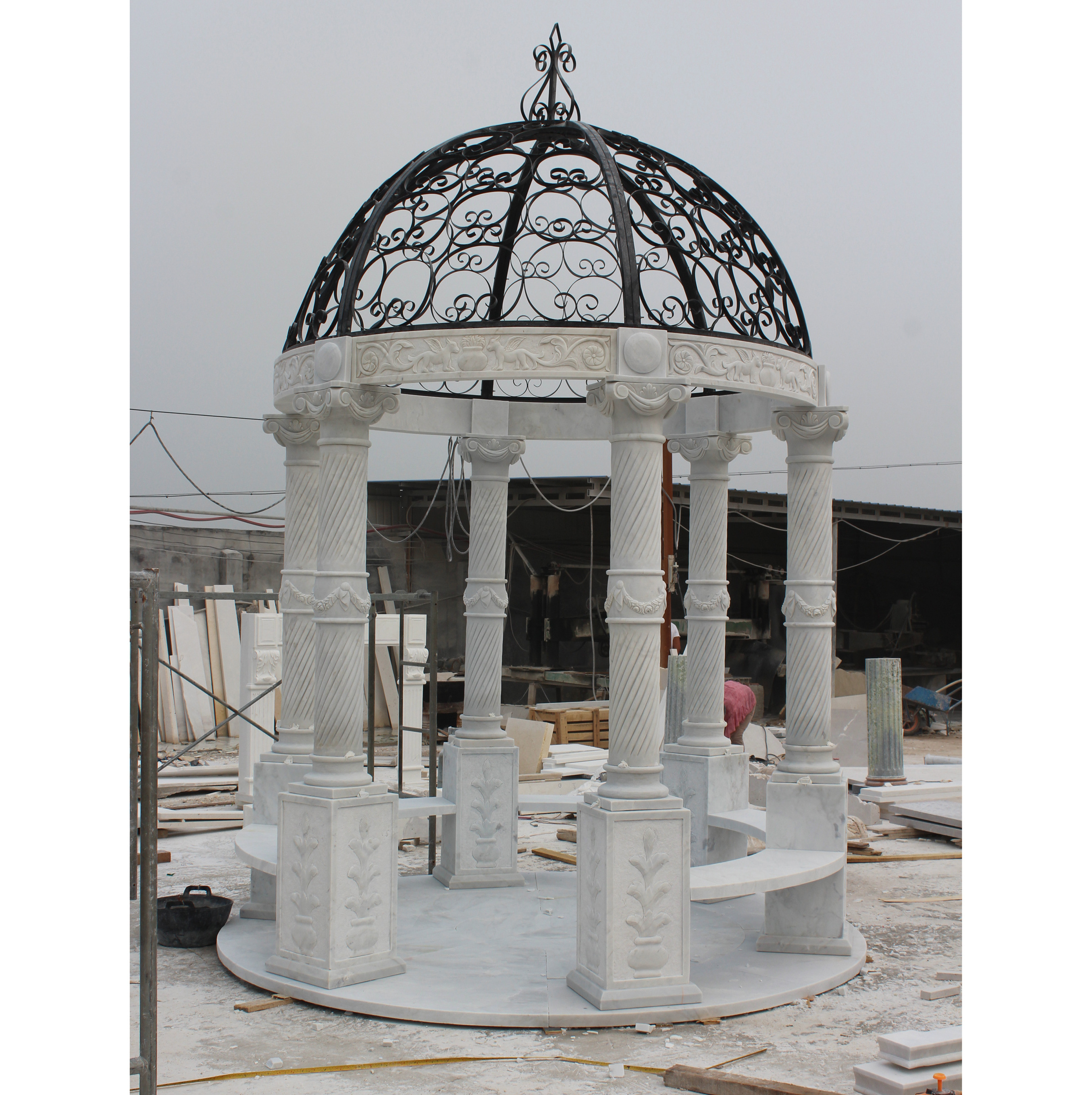 High Quality Outdoor Garden White Stone Marble Dome Pavilion Column Gazebo