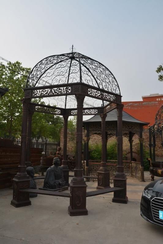 Factory Wholesale Wrought Cast Iron Large Black Gazebo For Garden Decoration