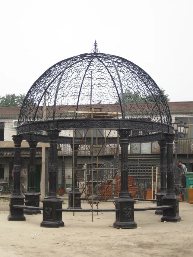 Factory Wholesale Wrought Cast Iron Large Black Gazebo For Garden Decoration