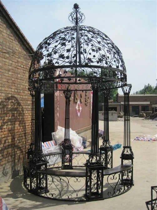 Factory Wholesale Wrought Cast Iron Large Black Gazebo For Garden Decoration