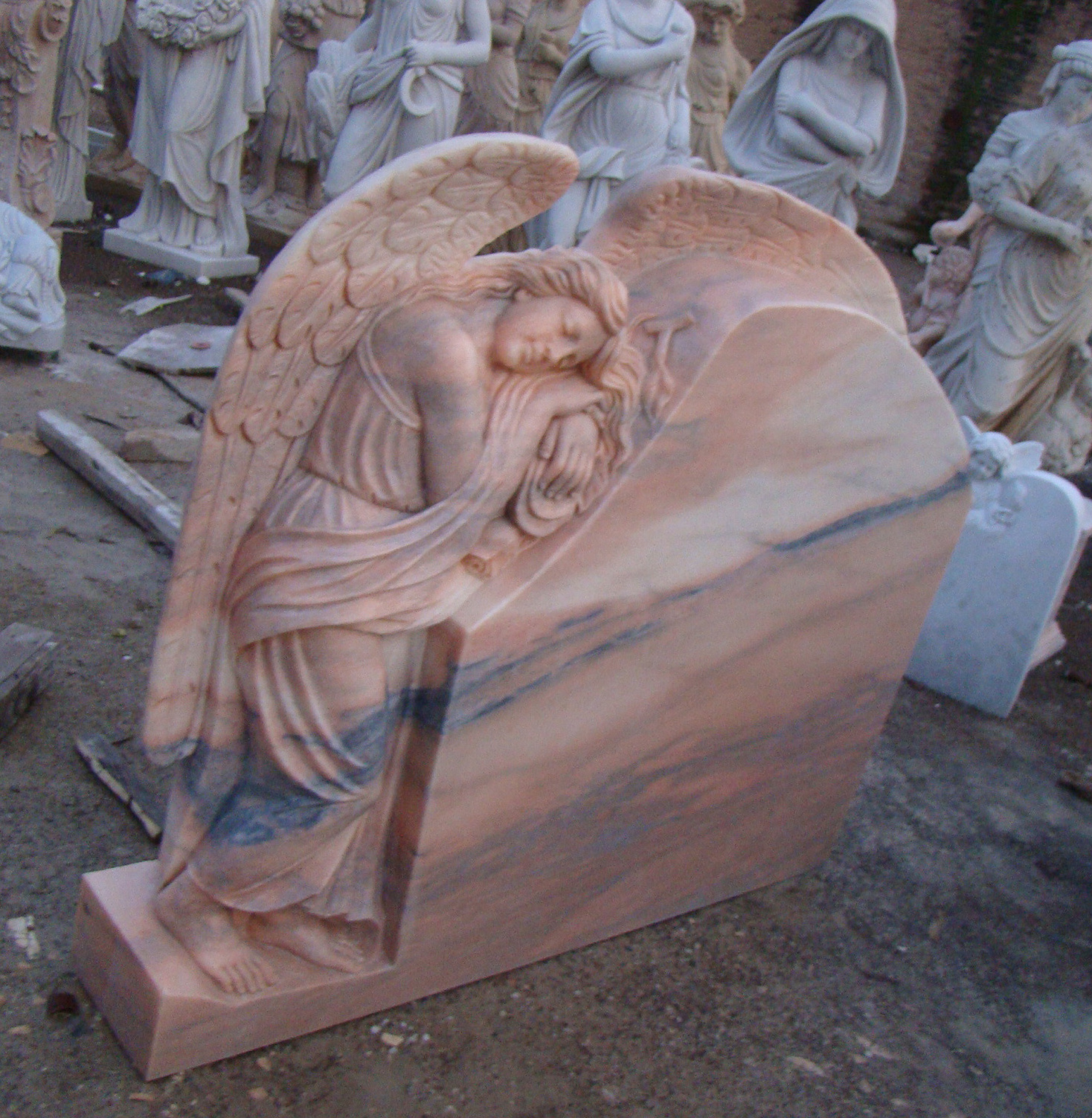 Customized Hand Carved Stone Carving Red Marble Angle Memorial Tombstone