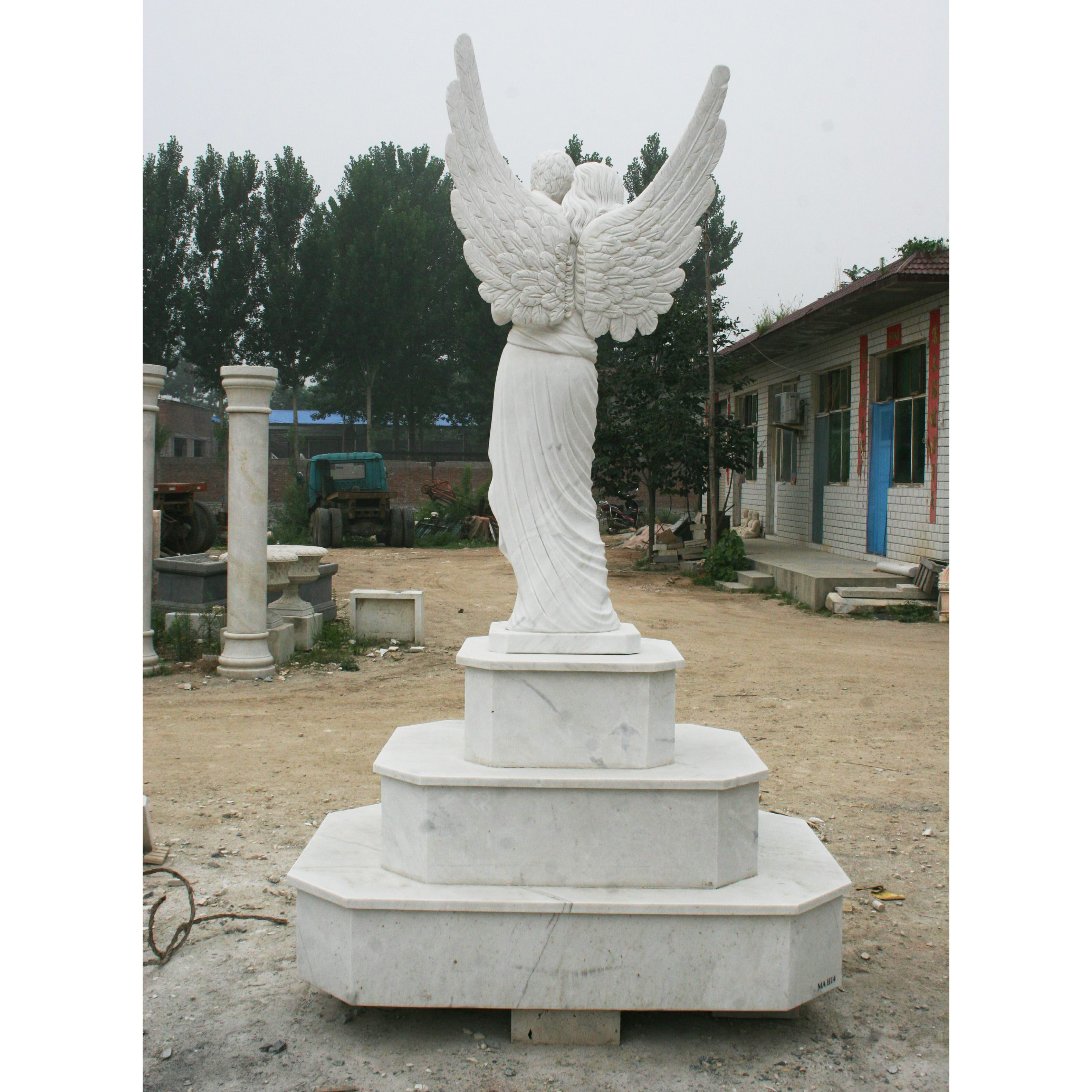 White Marble Tombstone Angel and Children Statue Gravestone