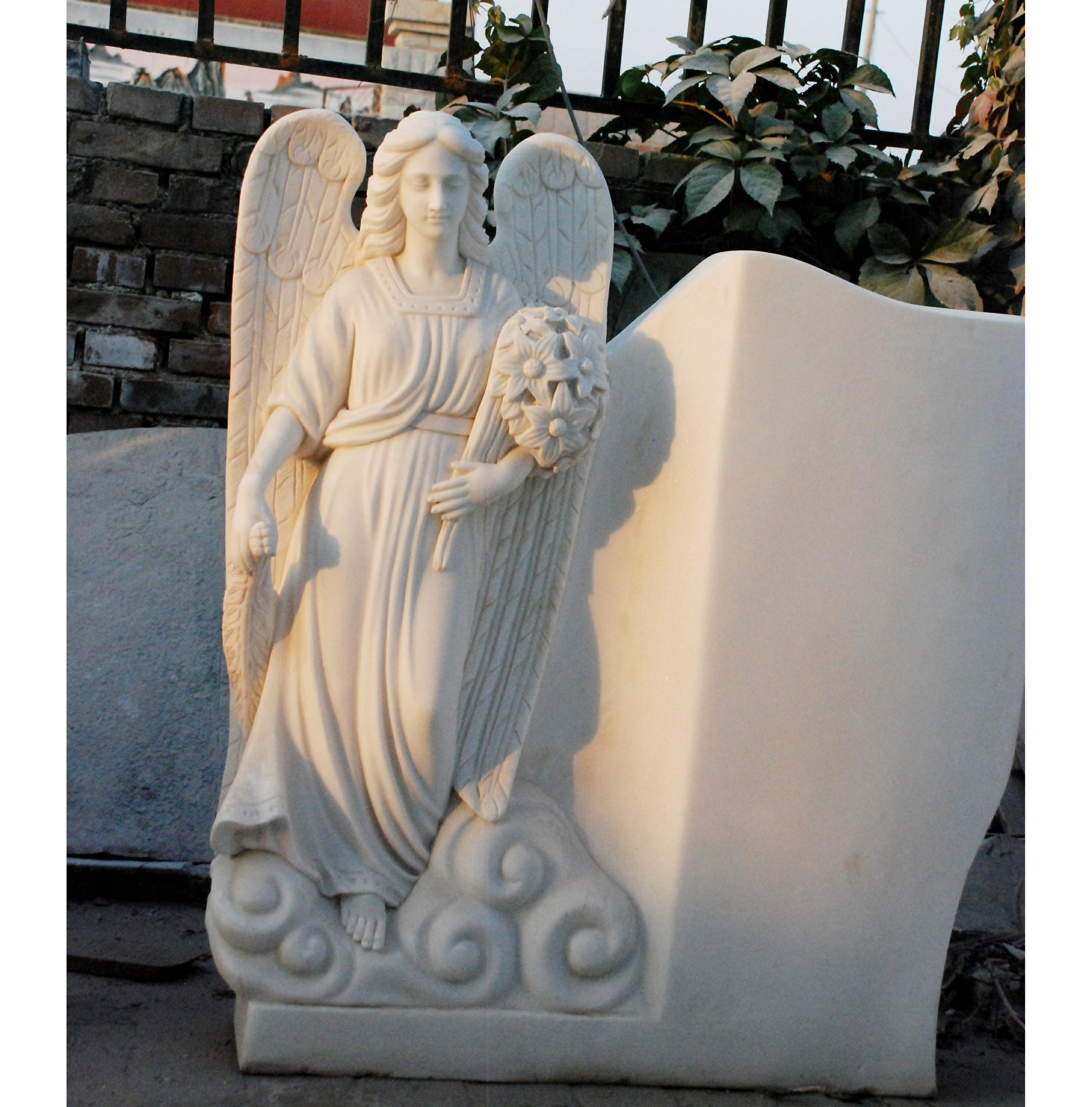 Natural White Marble Sculpture with Standing Angel Statue Marble Tombstone