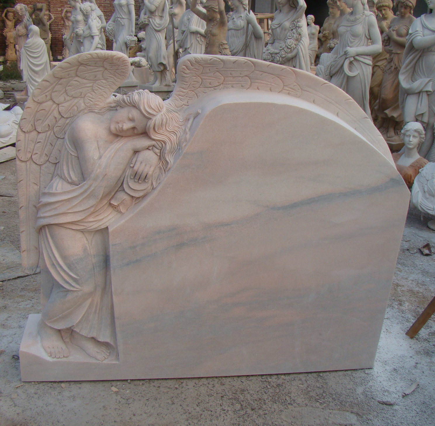 Customized Hand Carved Stone Carving Red Marble Angle Memorial Tombstone