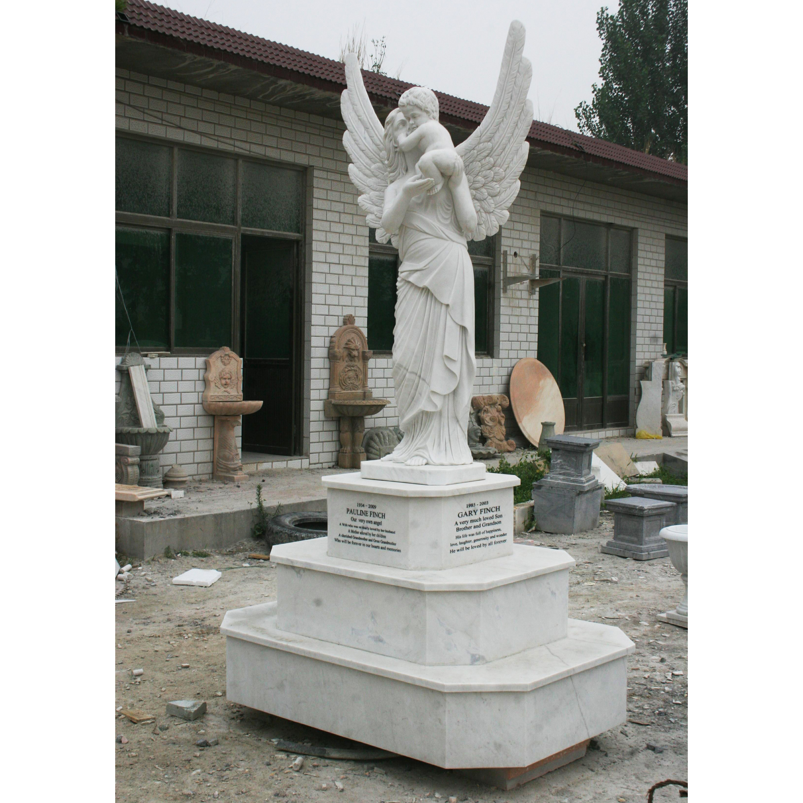 White Marble Tombstone Angel and Children Statue Gravestone