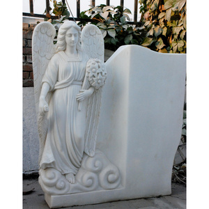 Natural White Marble Sculpture with Standing Angel Statue Marble Tombstone