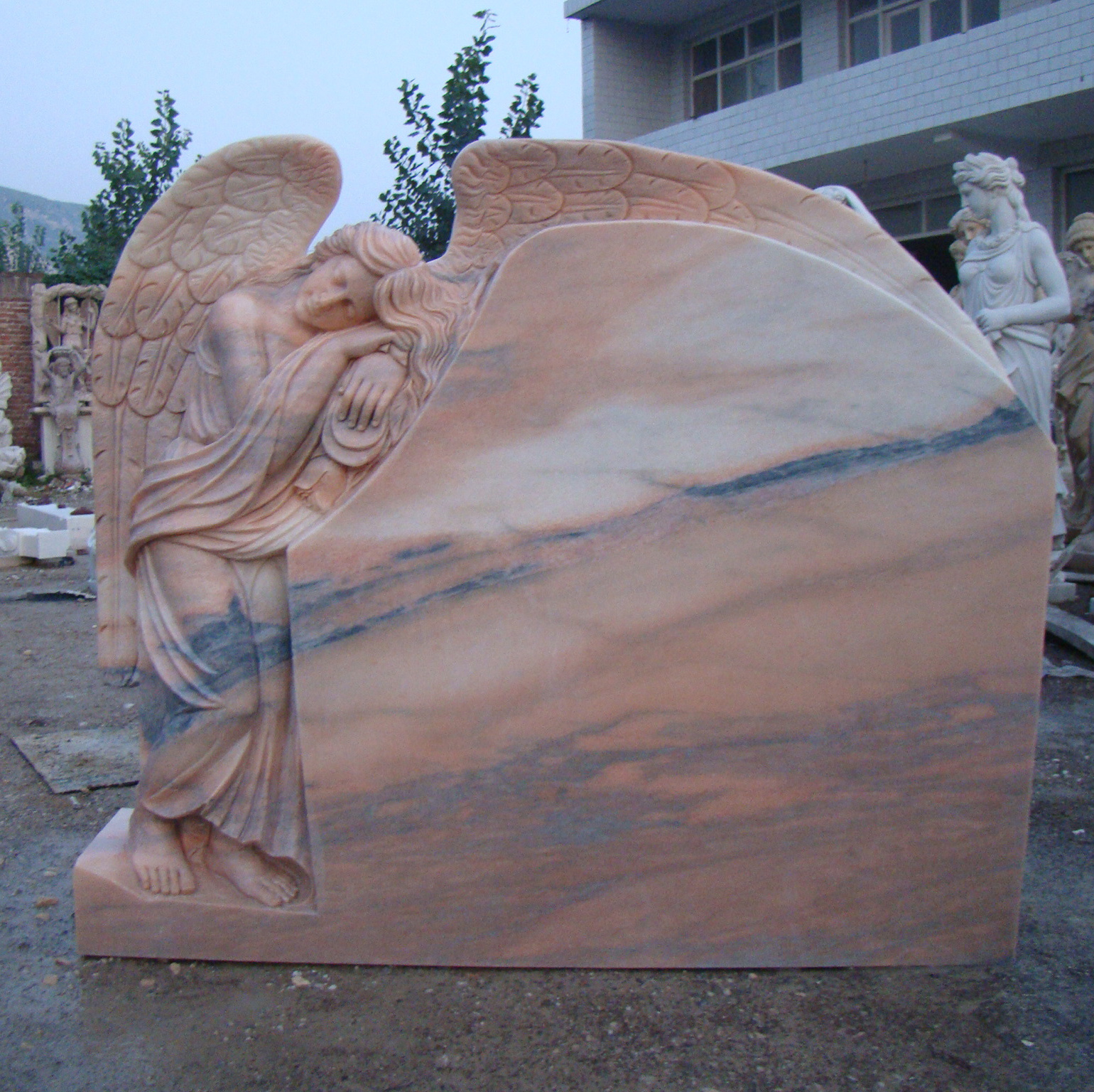 Customized Hand Carved Stone Carving Red Marble Angle Memorial Tombstone