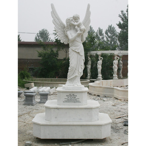 White Marble Tombstone Angel and Children Statue Gravestone