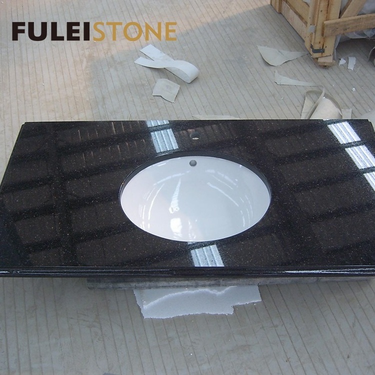 Polished black galaxy granite table top and  vanity tops