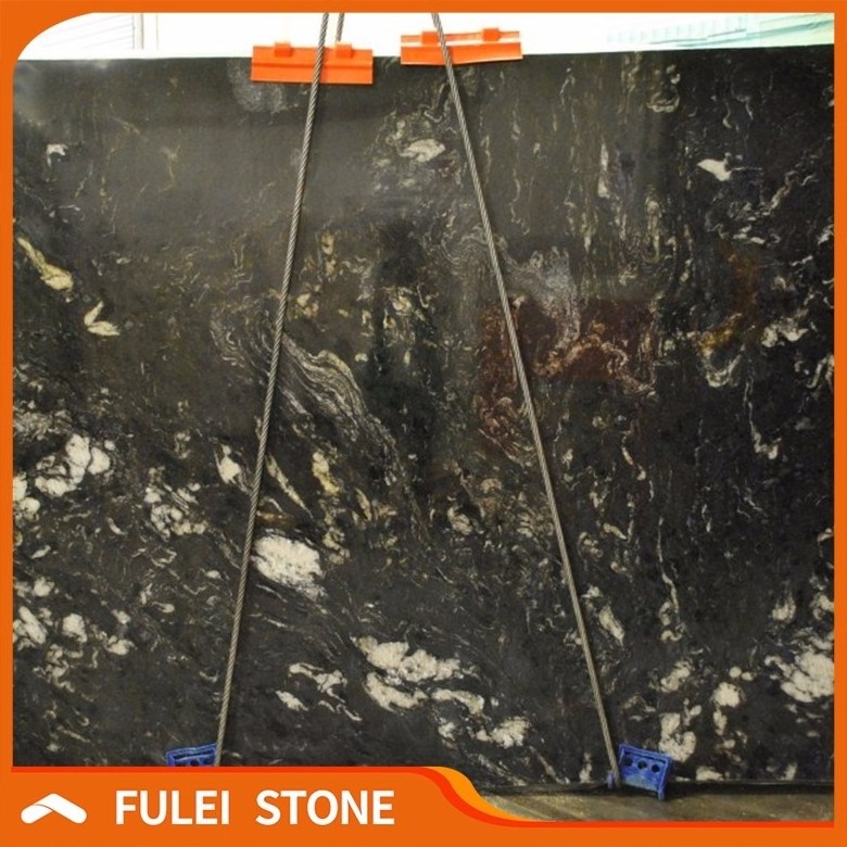 Full slabs exotic brazilian black titanium gold granite slab for sale