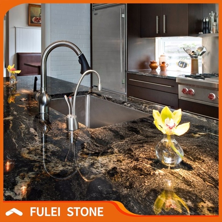 Exotic brazilian cosmic black lowes kitchen granite countertops price