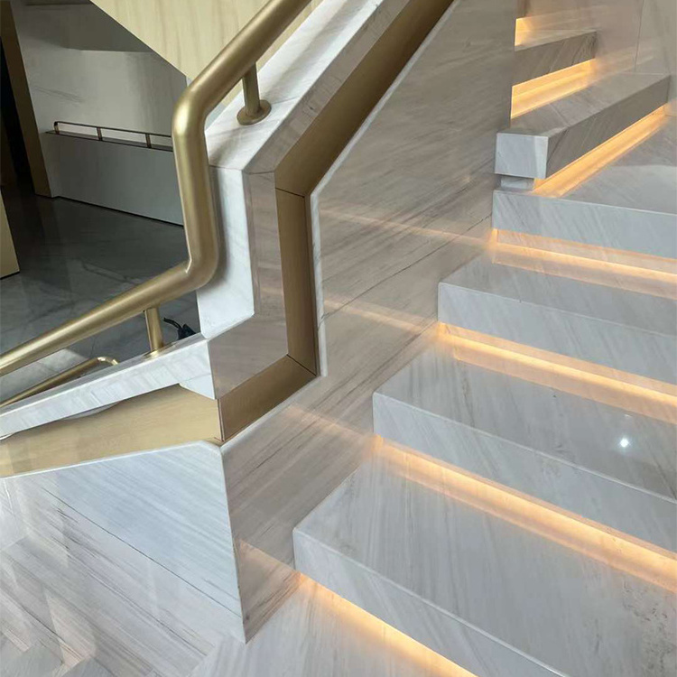 Natural Polished Italian Palissandro White Marble Stairs