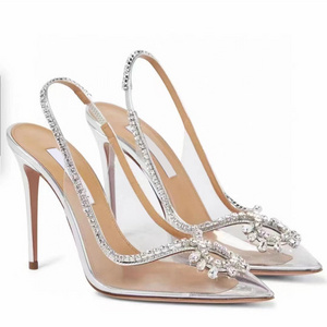 Fashion Brand  Women shoes diamond pvc transparent high heel sandals shoes for ladies weeding shoes