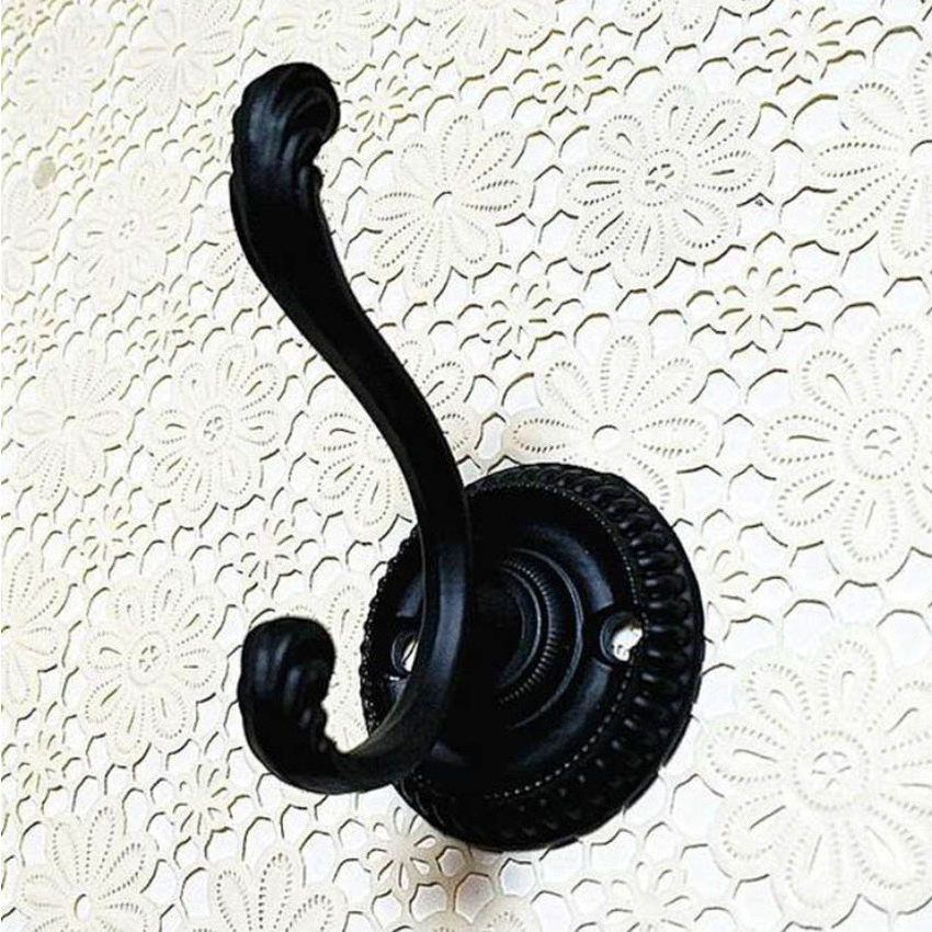 Hot sales Steady Zinc alloy black hand towel hook hanger rustic clothes hooks