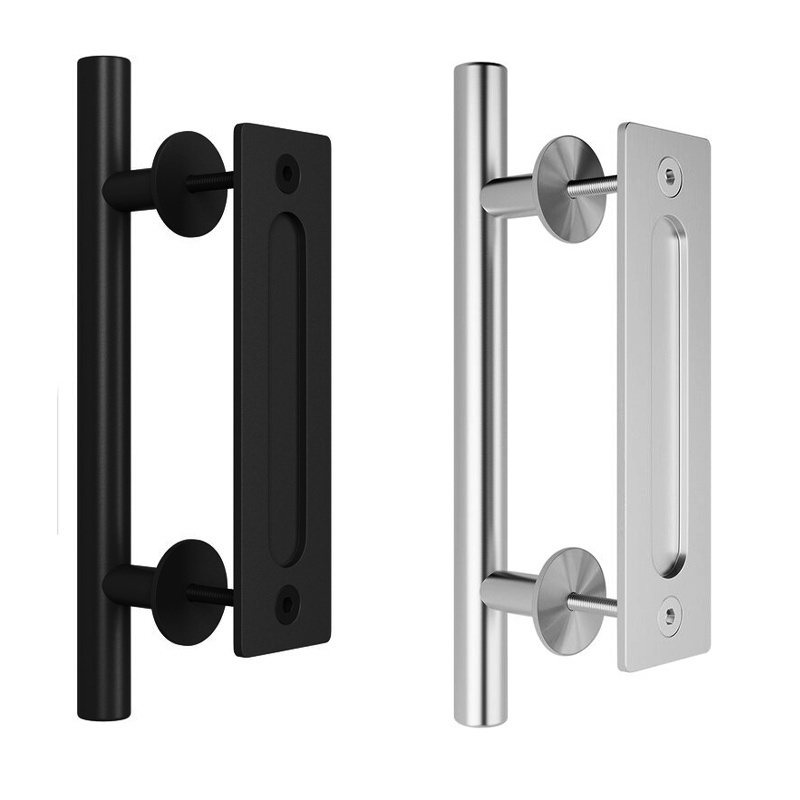 Heavy Duty Stainless Steel Pull and Flush Sliding Double Sided Door Handle Set Silver Black Barn Door Handle