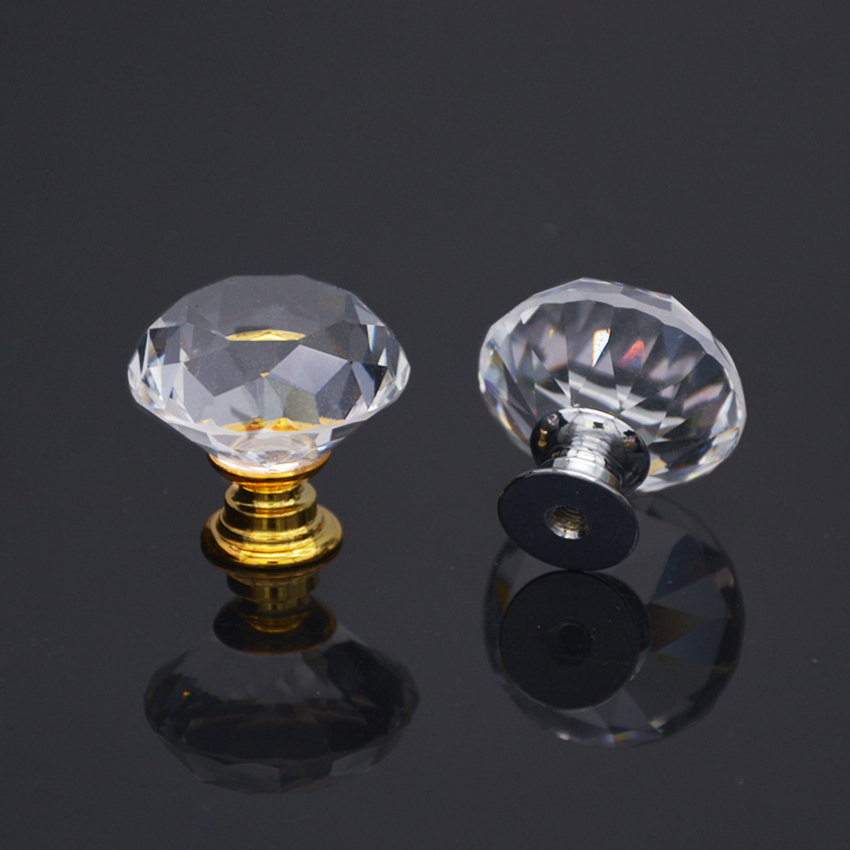 Crystal diamond shape cabinet knob gold silver base furniture crystal knob for drawer