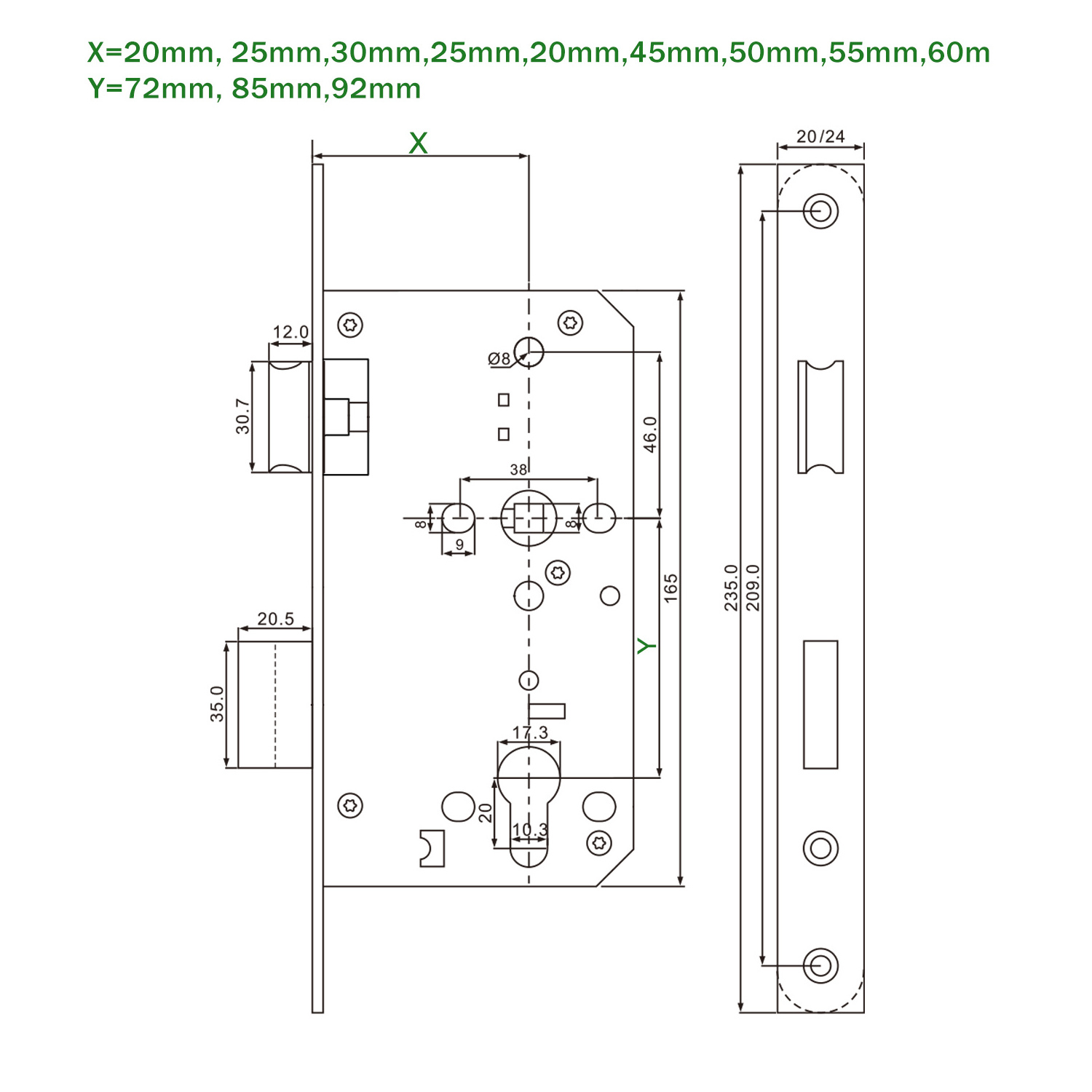 CE Europrofile door handle lock security door locks customized size stainless steel security mortise door locks