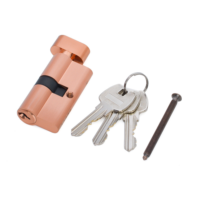 Door lock 3 keys customized logo full brass rose gold cylinder lock with knob