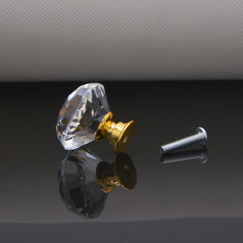 Crystal diamond shape cabinet knob gold silver base furniture crystal knob for drawer