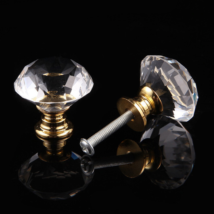 Crystal diamond shape cabinet knob gold silver base furniture crystal knob for drawer