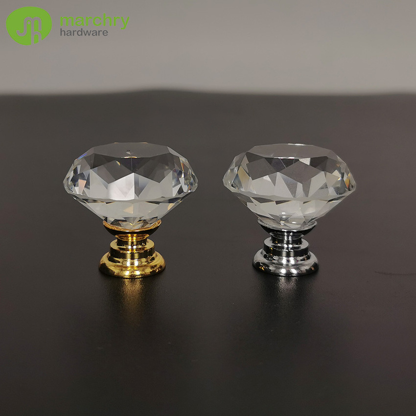 Crystal diamond shape cabinet knob gold silver base furniture crystal knob for drawer